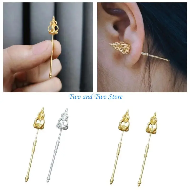 

HX6F Durable Buddhist Cane Ear Pins Copper Material Studs Earrings for Daily