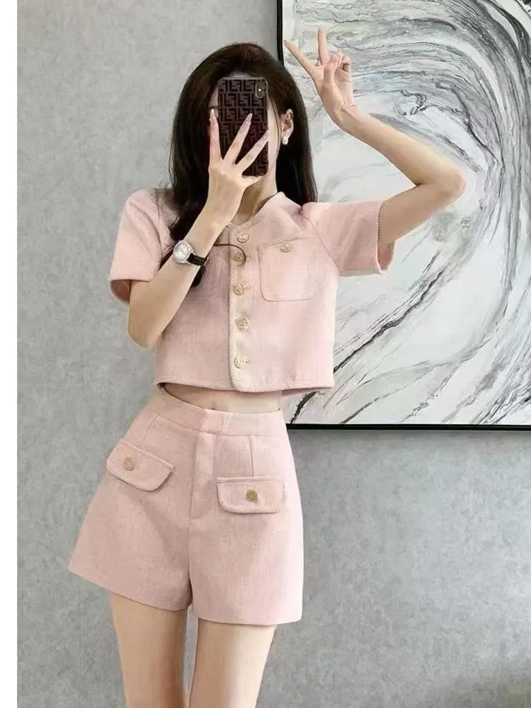 

Elegant Office Lady Korean Women's Two Pieces Set Solid Single Breasted High Waist Pants Set Spring Summer 2025 New Chic Outfits