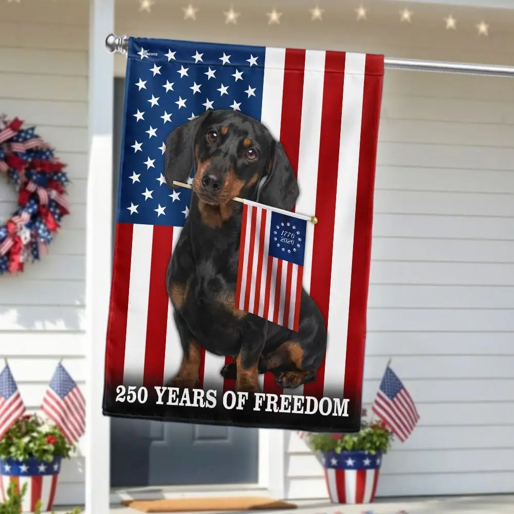American Flag-Dog American Flag, 250 Years of Freedom Dachshund Dog US Flag, Garden Flag (11.5