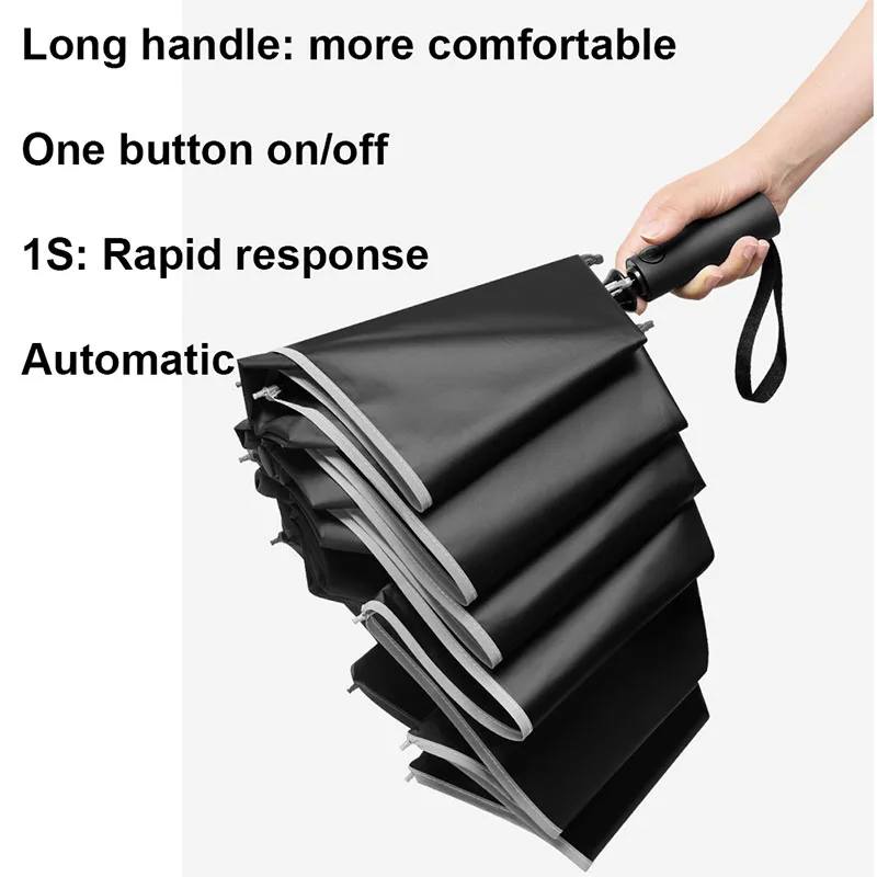 125cm Large 10 Bones 3 Folding Reverse Automatic Umbrella For Men Waterproof Rain Sunshade Big Umbrellas Safety Reflective Strip