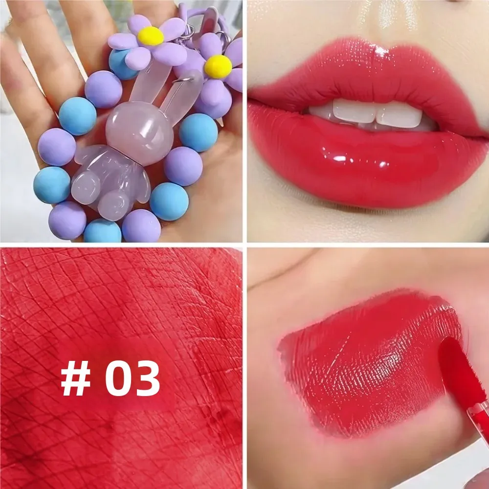 Brillant à lèvres hydratant, lapin mignon, Bracelet à main, porte-clés, imperméable, longue durée, glaçure miroir, antiadhésif