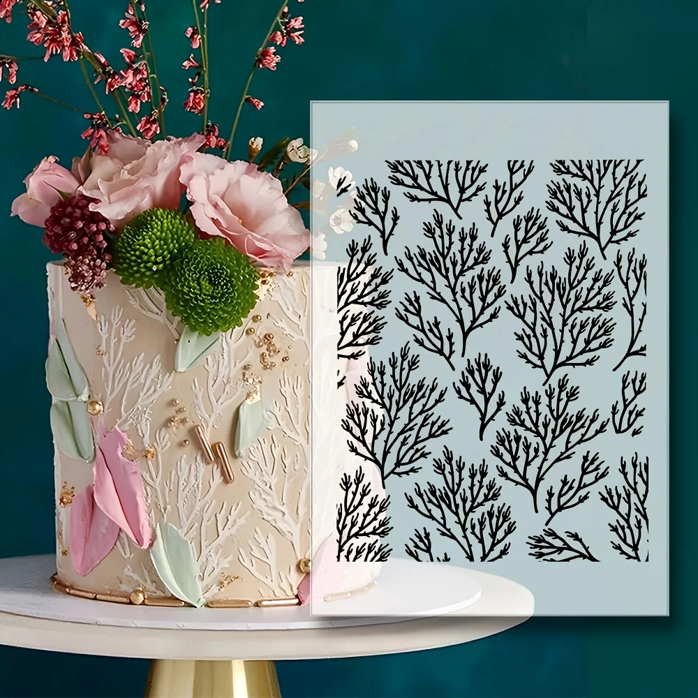 29×20cm Multi Pattern Cake Spray Stencil, Food Safe Reusable PET Template for Wedding Party DIY Baking Decor