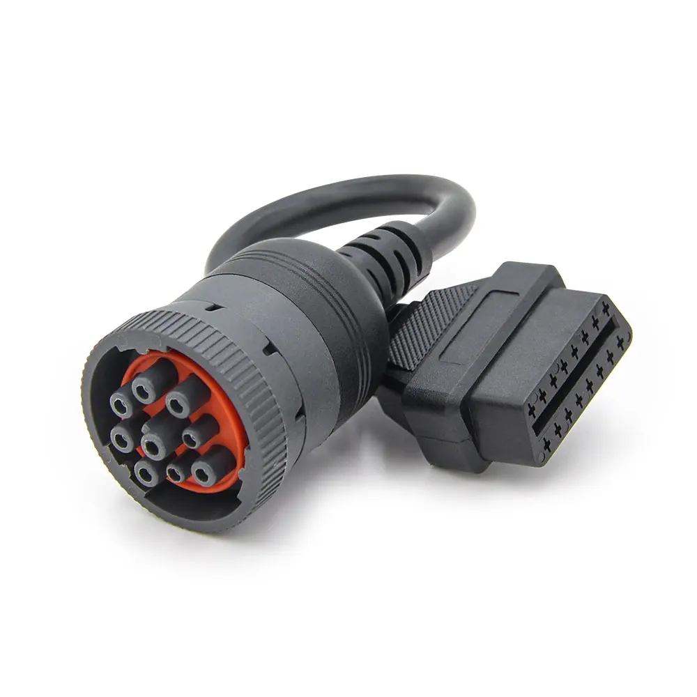 OBDII J1939 9Pin Diesel Female to OBD2 16Pin Female Car Diagnostic Tool Adapter