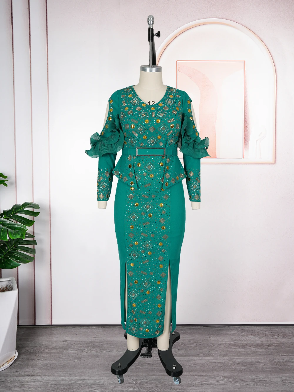 فساتين الحفلات الأفريقية مقاس كبير للنساء Dashiki Diamond Bodycon شق فستان طويل أنيق تركيا مسلم ثوب مسائي الزفاف