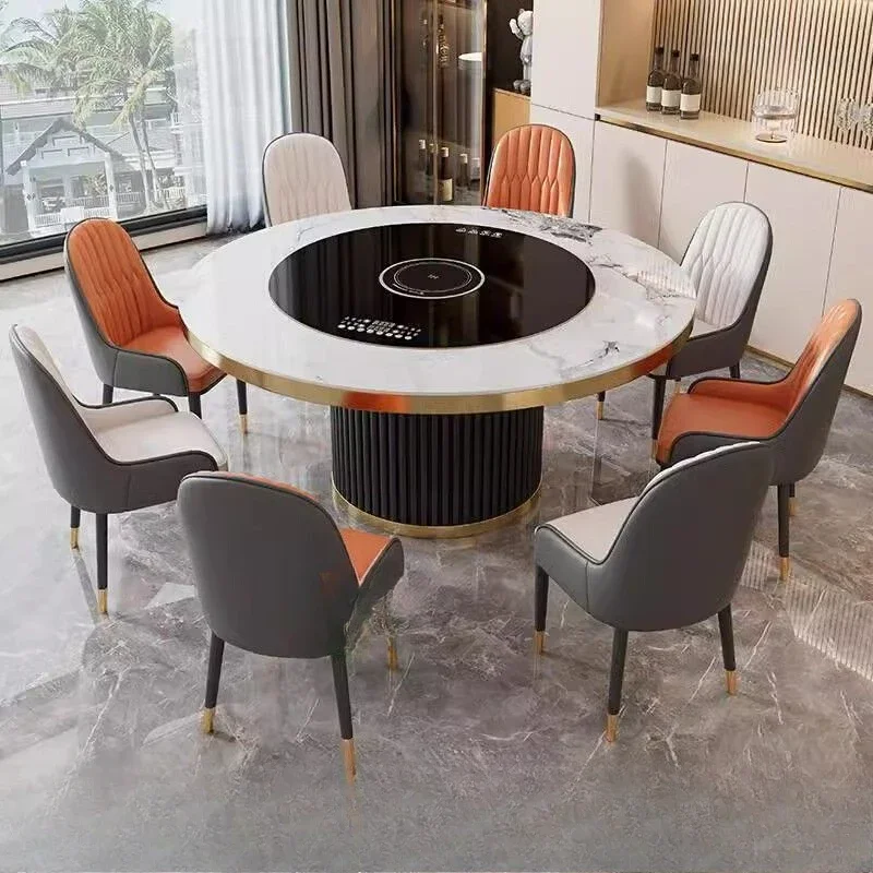 Household induction cooker, vegetable warming rock plate dining table with electric turntable embedded