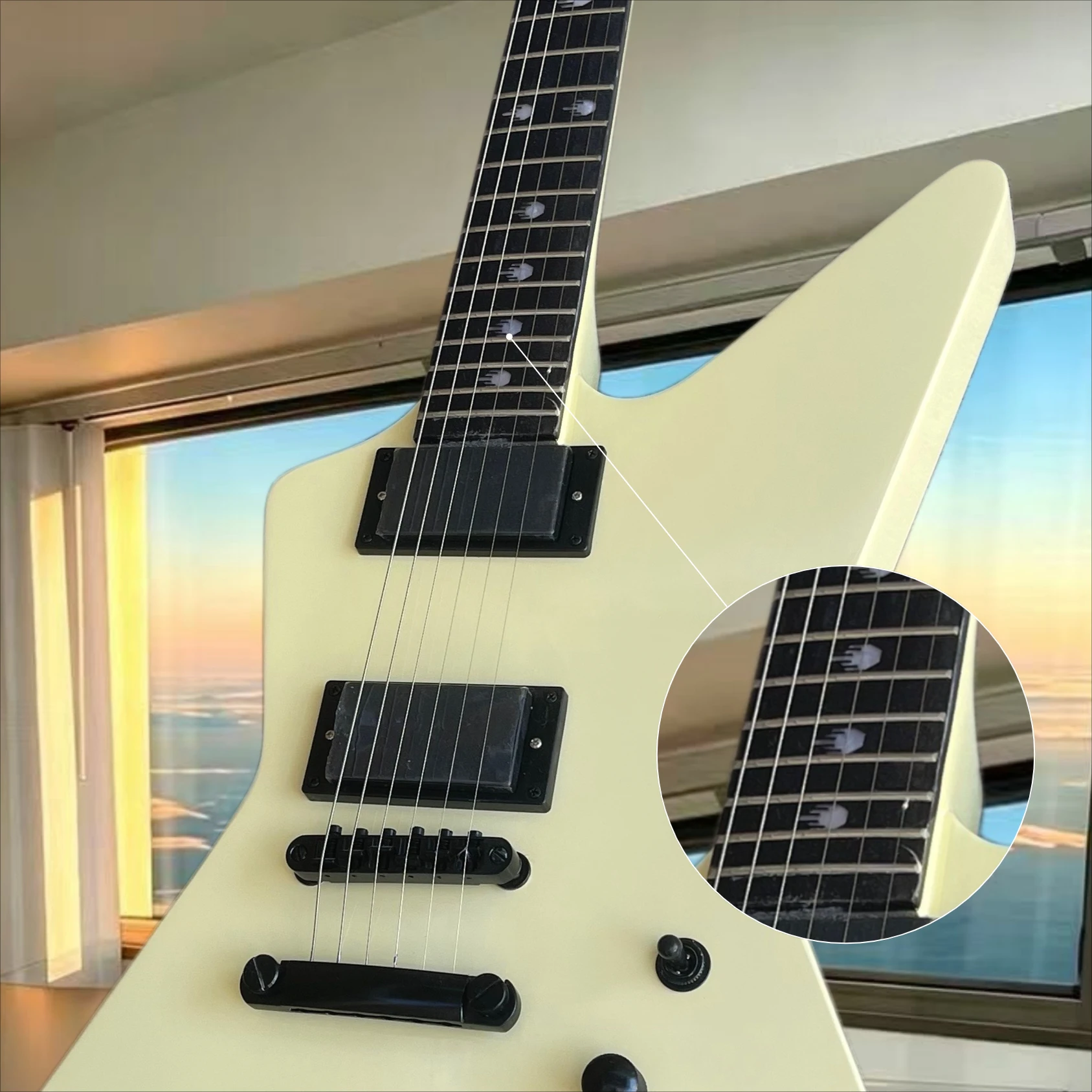 Cream White E Electric Guitar HH High‑Output Covered Humbuckers Black Hardware Fixed Bridge Heavy‑Metal Thrash‑Metal Stage