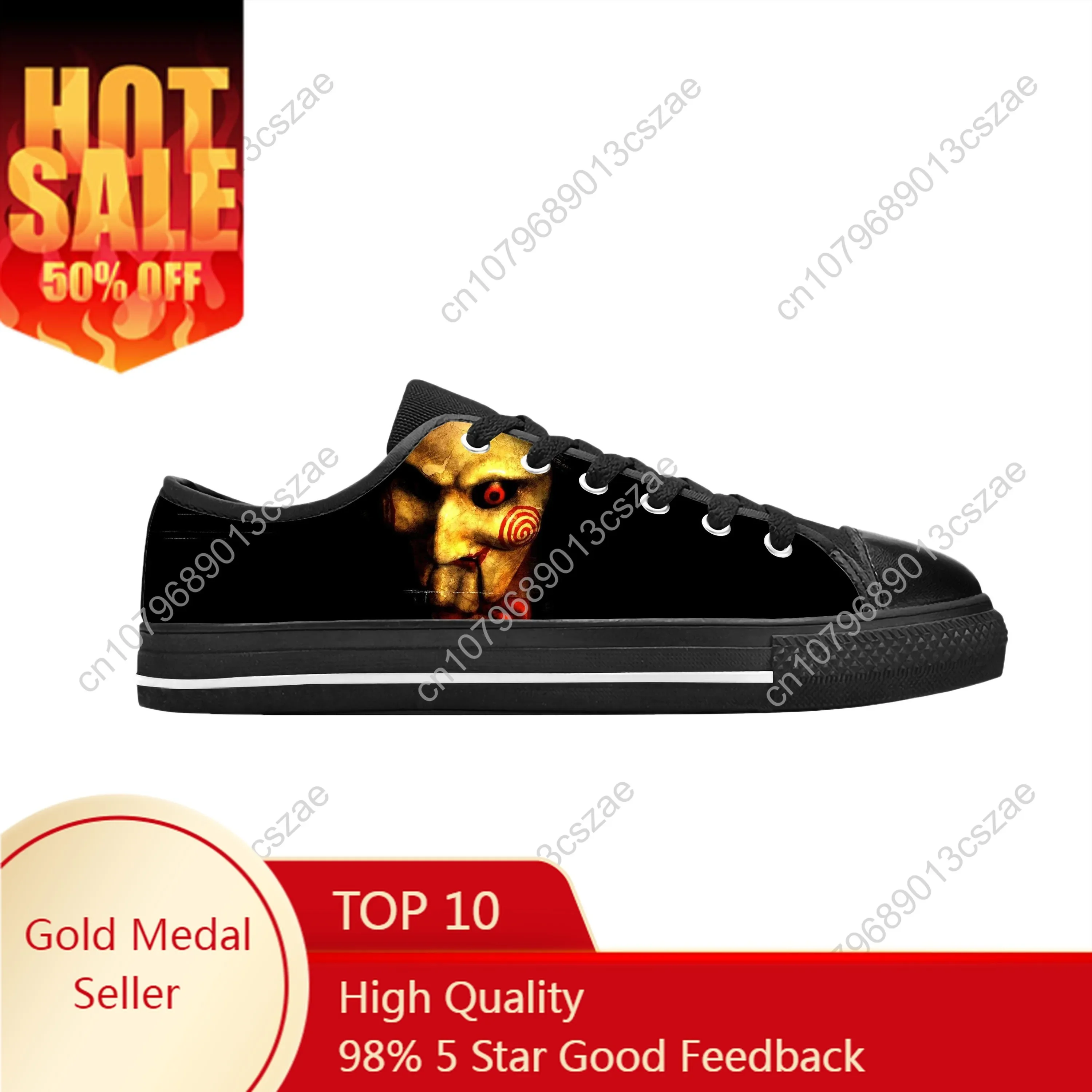 

Saw Movie Horror Jigsaw Puppet Halloween Gothic Casual Cloth Shoes Low Top Comfortable Breathable 3D Print Men Women Sneakers