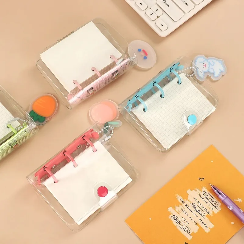 3-Ring-Mini-Notizbuch mit losen Blättern, transparent, Kawaii, tragbares Tagebuch für Studenten, tägliche Notizen, Schulschreibwaren