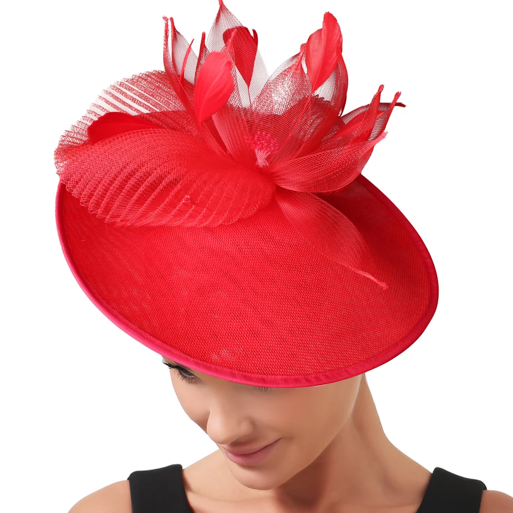 Elegant Ladies 33.5cm Big Size Wedding Fascinator Hat for Women Elastic Net Headwear Hairband Cocktail Church Party Headdress