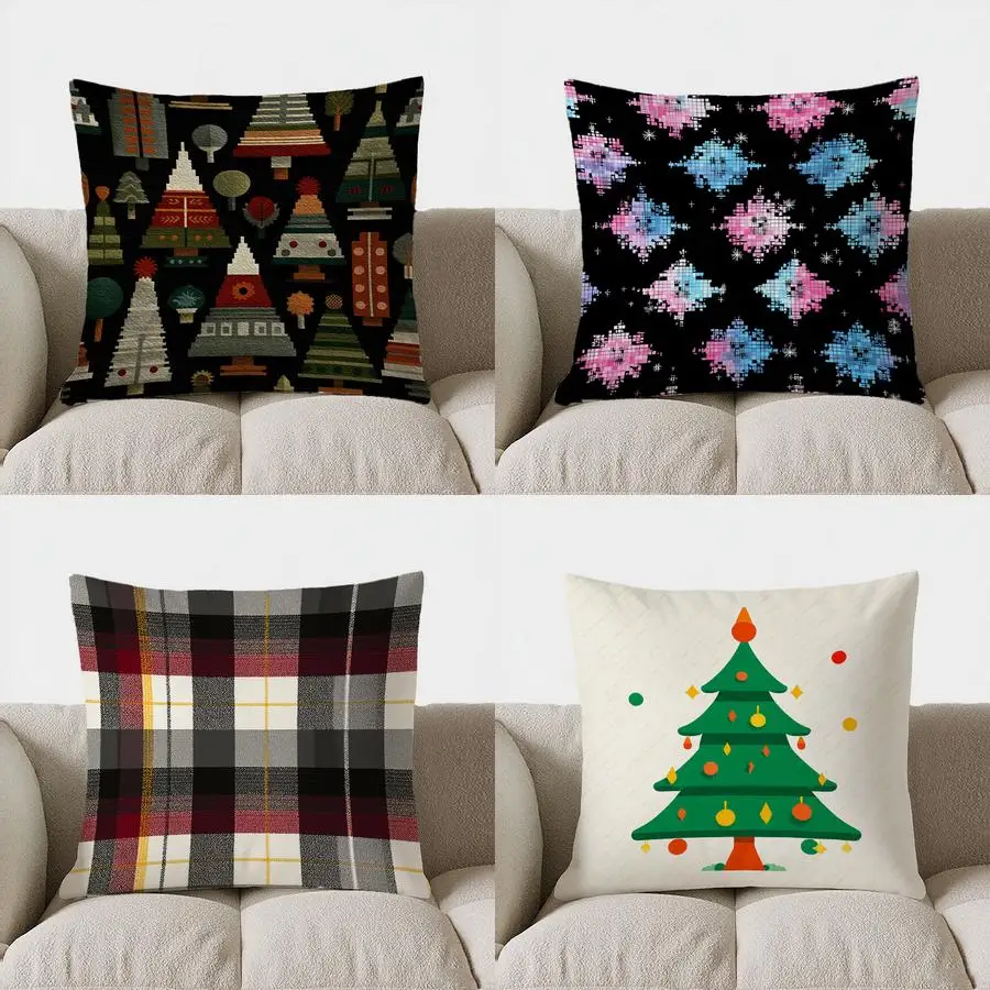 Vintage-Patterned Trees throw pillow cover with short plush print for living room sofa decoration cushion cover pillow covers