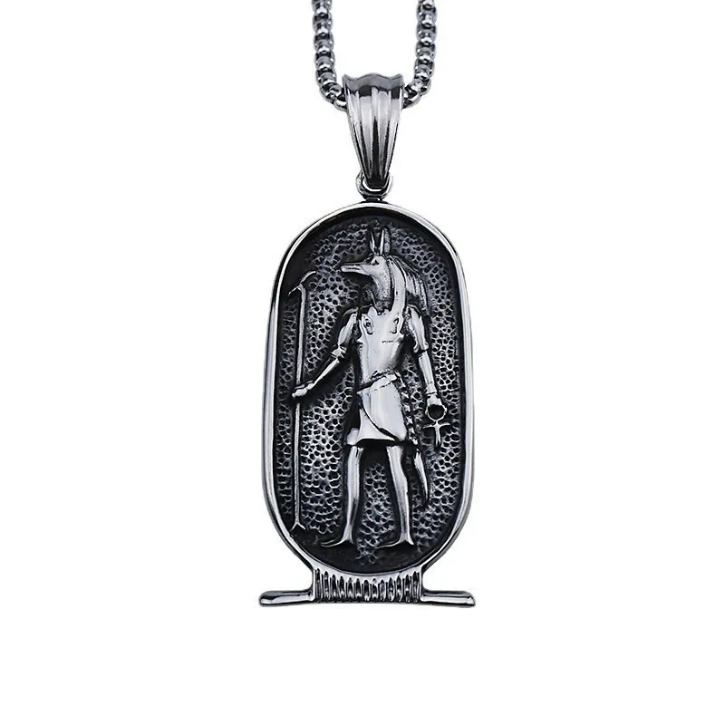 Vintage Egyptian Pattern Pendant For Men Women Stainless Steel Egypt Amulet Necklace Heavy Statement Jewelry Gifts