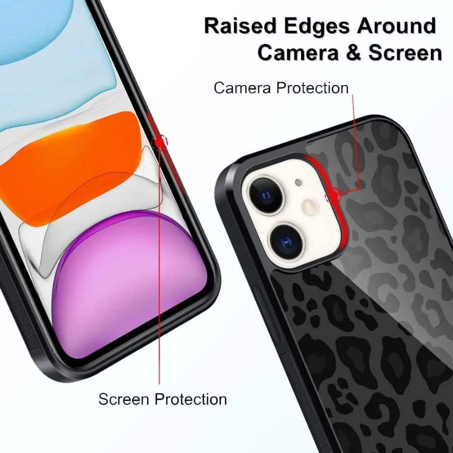 Compatibile con la custodia per iPhone 11 modello carino stampa leopardo nero ghepardo + protezione schermo copertura antiurto per pneumatici