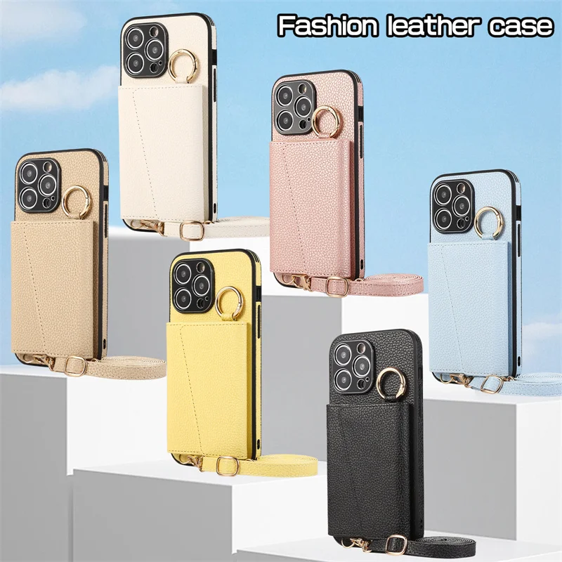 Trendige Crossbody-Hülle mit Lanyard, Make-up-Spiegel und Kartenfächern für iPhone 18, 18 Pro, 16, 17 Pro Max, 15, 14, 13, 12 mit Ringhalter – Detail 10