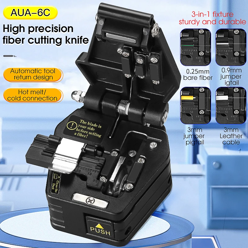 Zwart AUA-6C Hoge Precisie Vezelmes FTTH Hot Melt Koude Verbinding Glasvezelkabel Snijmes Gereedschap 16-Gezicht Blade