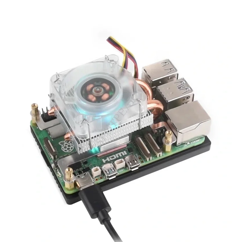 Raspberry Pi 5 Horizontal ICE Tower Small Ice Tower CPU Cooling RGB Fan U-shaped Copper Tube Fin Tower