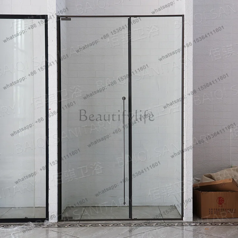 

Gun gray shower room bathroom glass partition linear minimalist bath screen