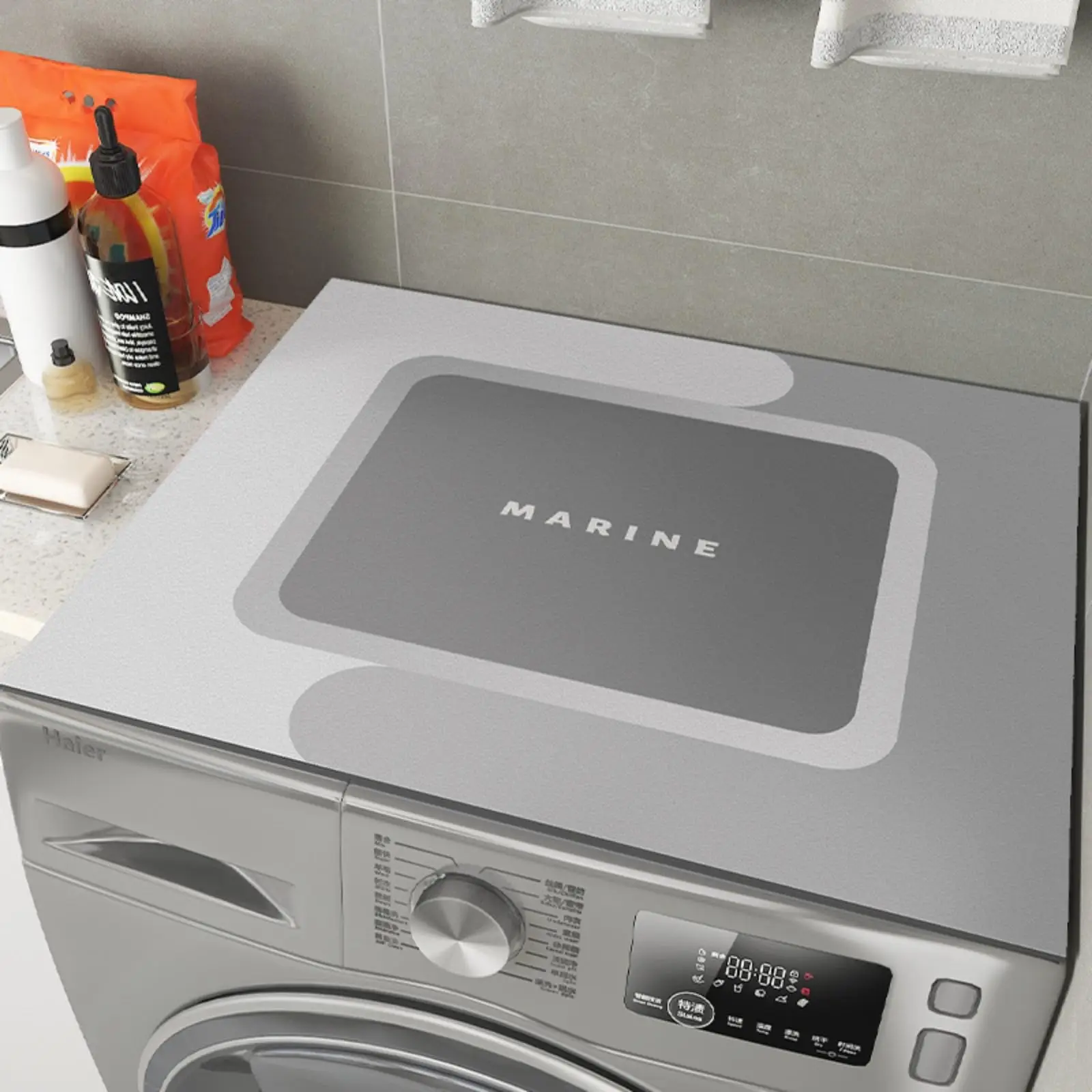 VIKAMA Marine Print Waschmaschinenmatte für Toplader, Waschmaschine und Trockner, rutschfeste, saugfähige, schnell trocknende Kühlschrank-Staubschutzmatte