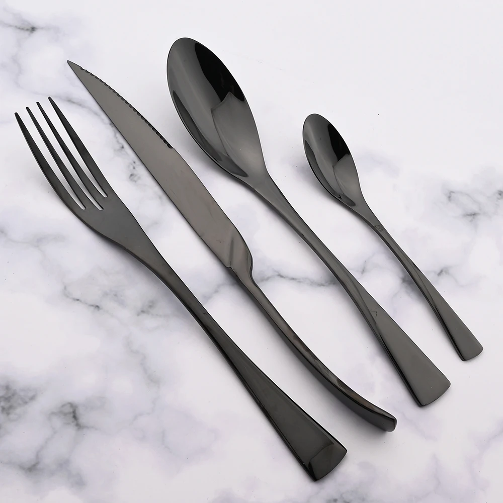 24Pcs Black 18/10 Stainless Steel Dinnerware Set Tableware Steak Knife Fork Spoon Dinner Cutlery Set Kitchen Flatware Gift