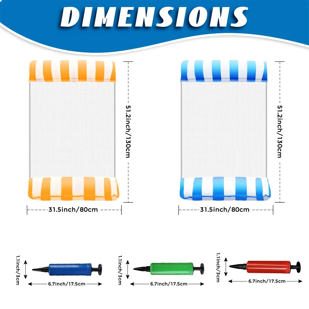 Hamaca inflable de 2 piezas para piscina, colchoneta flotante plegable a rayas, para verano, accesorios para fiestas, novedad