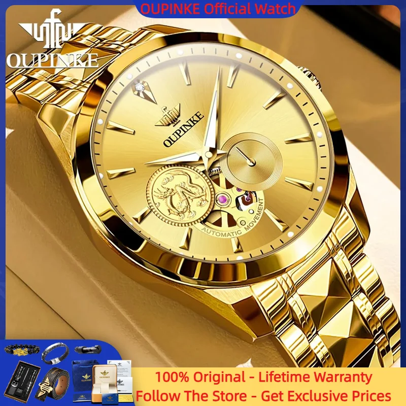 

OUPINKE 3260 True Gold True Diamond Men WatchHD Sapphire Mirror Waterproof Watch Luxury Hollow Men Automatic Mechanical Watch