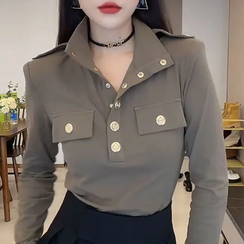 

Fashion Lapel Button Korean Solid Color Blouses Women's Clothing 2023 Autumn Winter Loose Casual Pullovers Office Lady Shirts