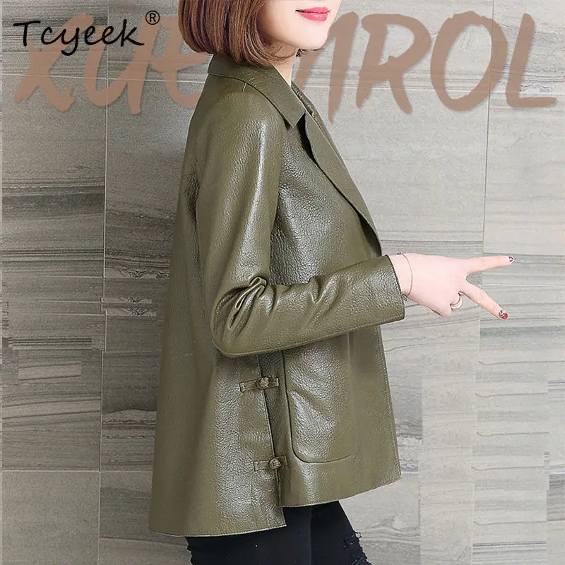 Tcyeek Real Leather Jacket Women Vintage Autumn Clothes Suit Collar Sheepskin Womens Coat Fashion Loose Fit 2026 Casaco Feminino