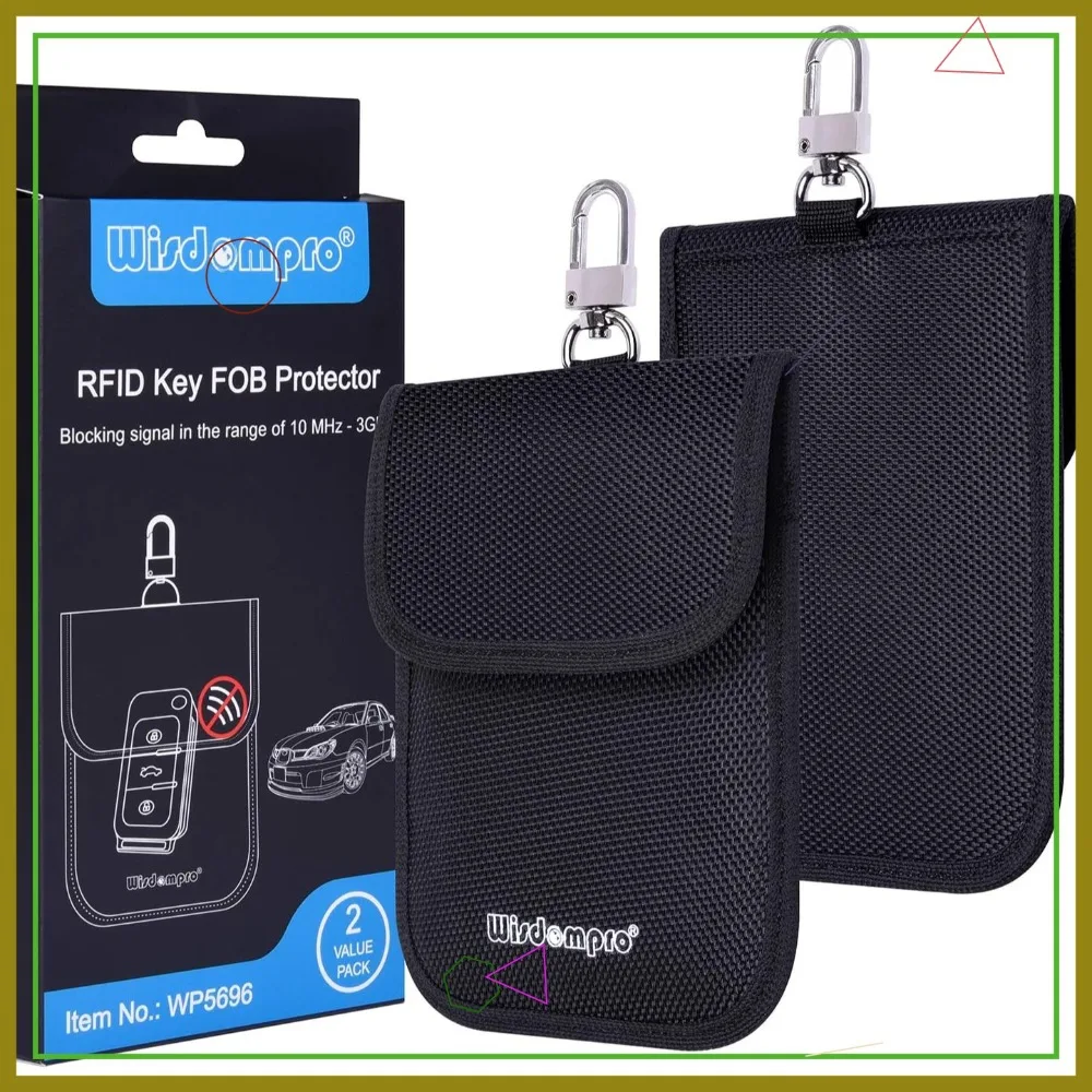 

RFID Signal Blocking Key Fob Pouch 2 Pack - Car Key Faraday Bag Anti-Theft Case with Keyclip - Black