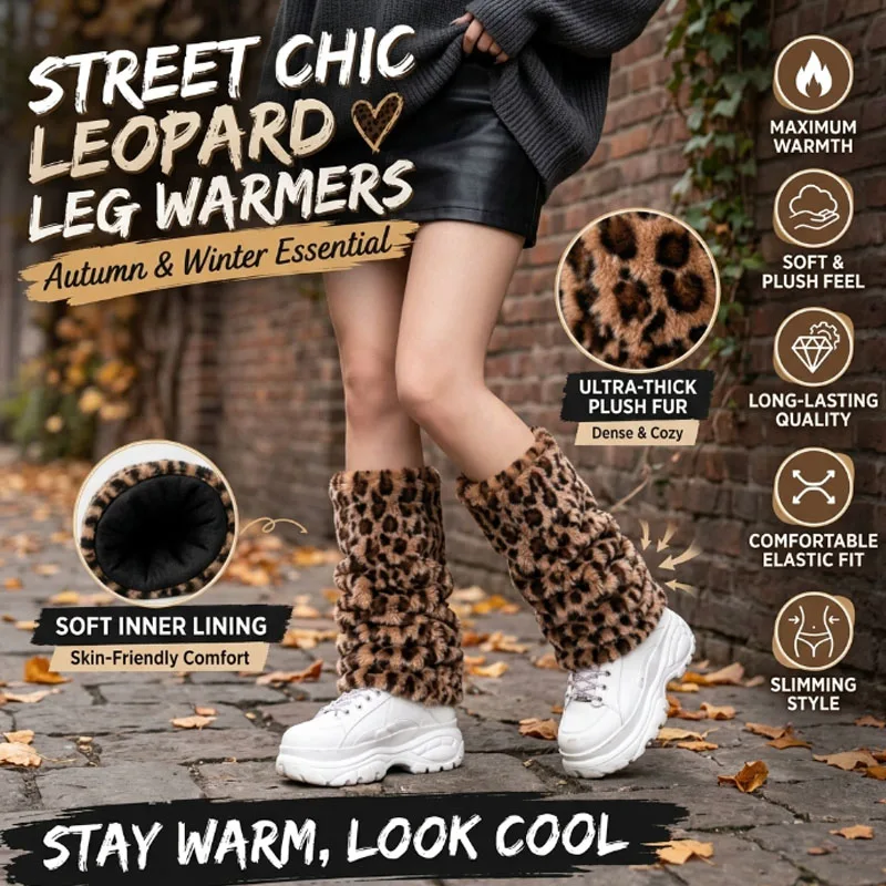 Fuzzy Plush Heap Socks Leopard Print Leg Warmers Winter Thermal Knitted Slimming All-Match Cool Streetwear Y2K Fashion