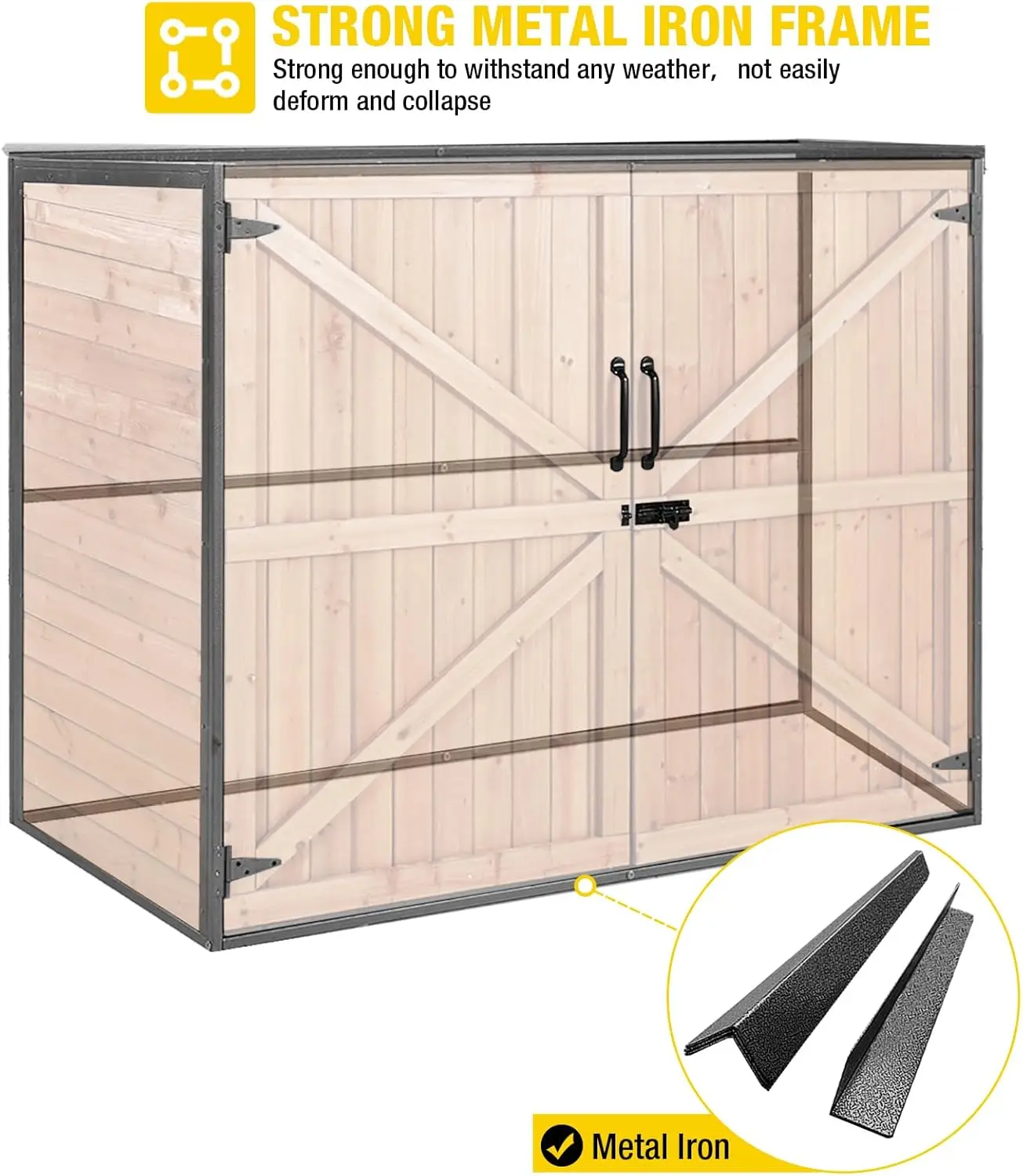 Outdoor Storage Shed Upgraded with Strong Metal Frame Horizontal Storage Cabinet for Trash Cans and Yard Tools 4.2 ft. x 2.3 ft.