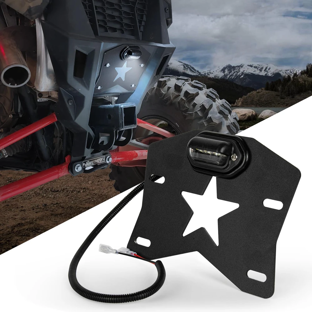 ATV UTV License Plate Bracket Holder Frame With LED Light Universal For Can-Am Maverick X3 Polaris Ranger RZR General For Honda