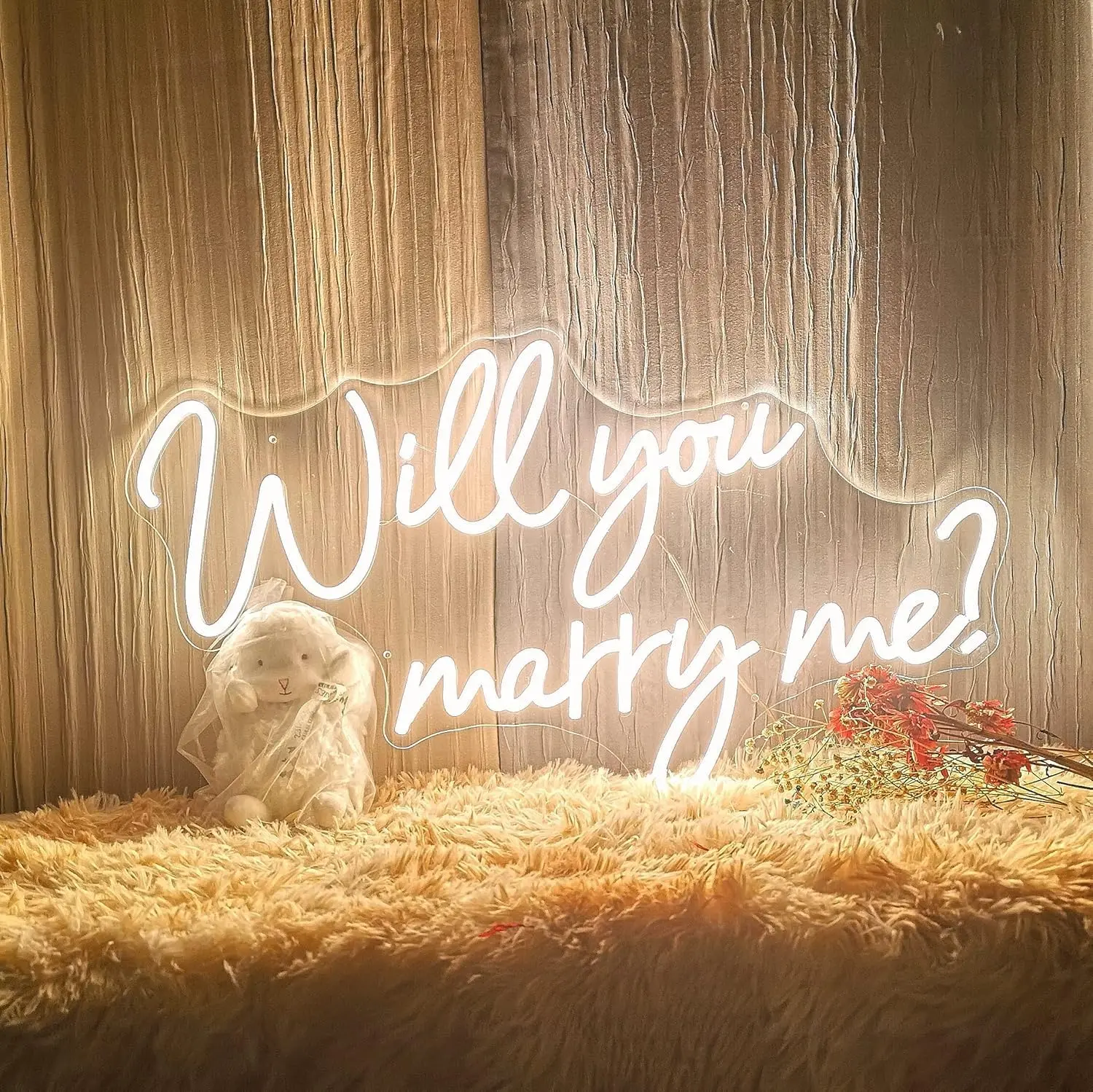 

Will You Marry Me Neon Sign 25.2x15in Warm White LED for Proposal Wedding Decor