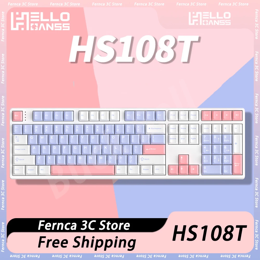 

HELLO GANSS HS108T Mechanical Keyboard Three Mode RGB Hot Swap Custom Gaming Keyboard PBT Keycaps Pc Gamer Accessories Win Gift