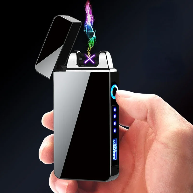Creative Portable Dual Arc Pulse USB Rechargeable Lighter Individual Battery Display Windproof Plasma Cigarette Lighter Gift
