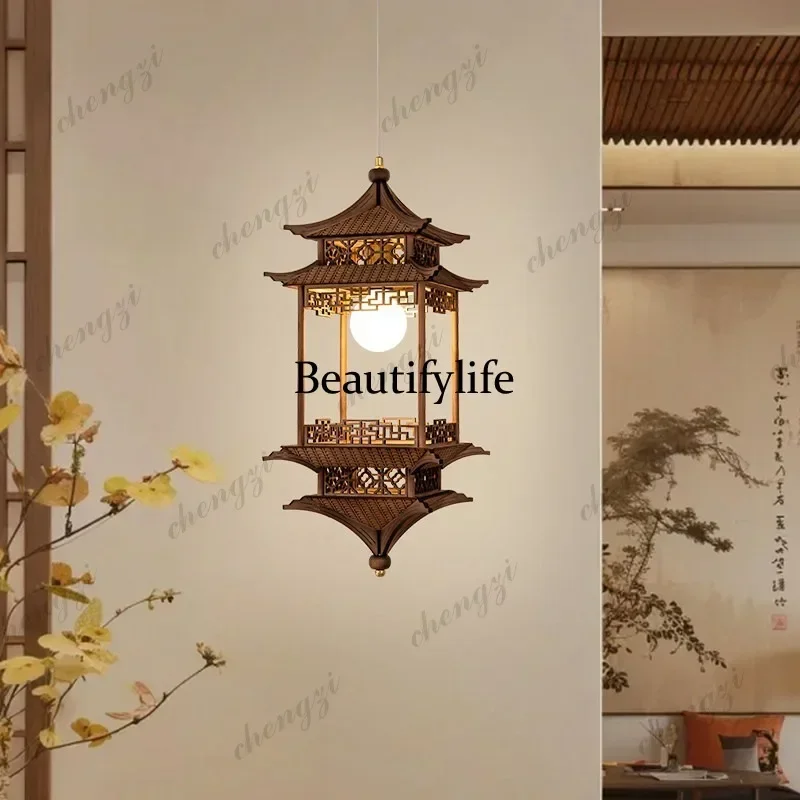 L181  New Chinese solid wood restaurant chandelier Zen tea room lamp, hotel small chandelier Chinese style homestay chandelier
