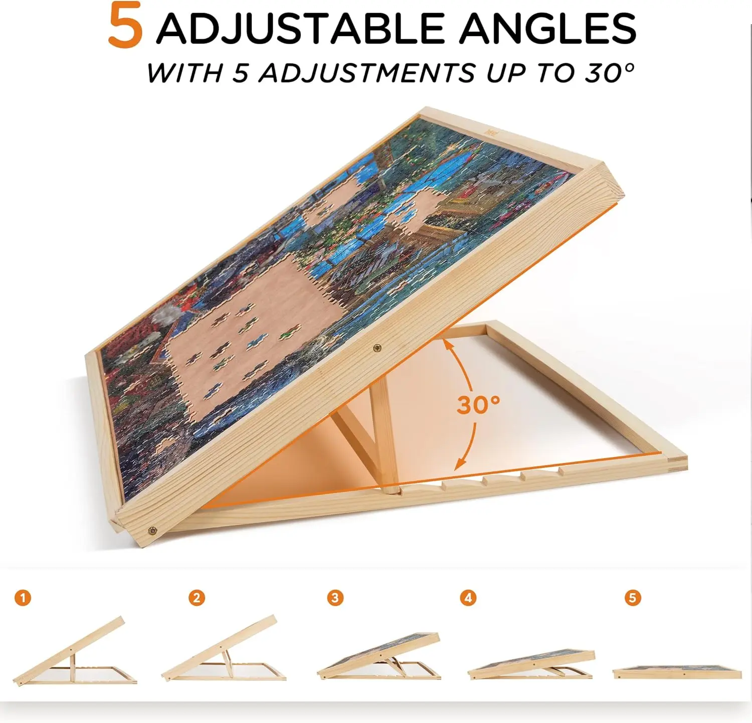 1000-delig kantelbaar puzzelbord met houten hoes, verstelbaar puzzelbord met ingebouwde schildersezel/standaard, draagbare puzzellipje