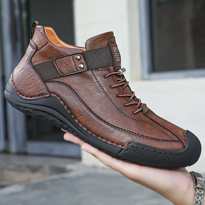 New Genuine Leather Casual Men Shoes Design Sneakers Man Handmade Leather Shoes Soft Men's Ankle Boots Outdoor Casual Sneakers