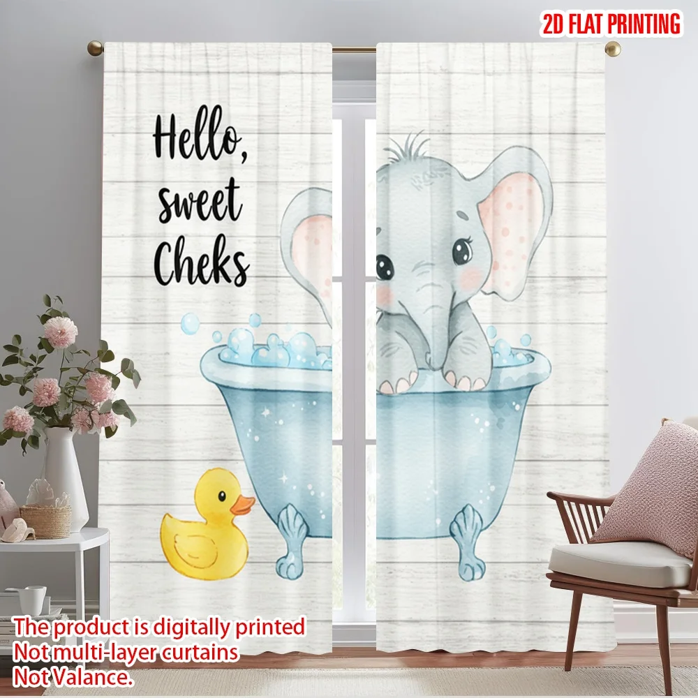 

2pcs 2D flat printing Drapes Hello Sweet Cheeks Elephant Polyester Without Electricity Festive Curtains for Holiday Parties Home