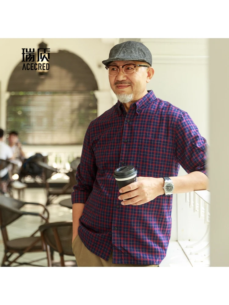 

Loose Long Sve Bamboo Fiber irt for Middle-Aged And ly Spring Autumn Plaid Patterned Casual Faion Urban Sle