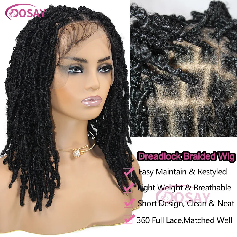 Parrucche sintetiche corte Dreadlock per le donne parrucca Afro riccia Twist dea Locs parrucche intrecciate con scatola ondulata treccia con corsetti anteriori in pizzo pieno