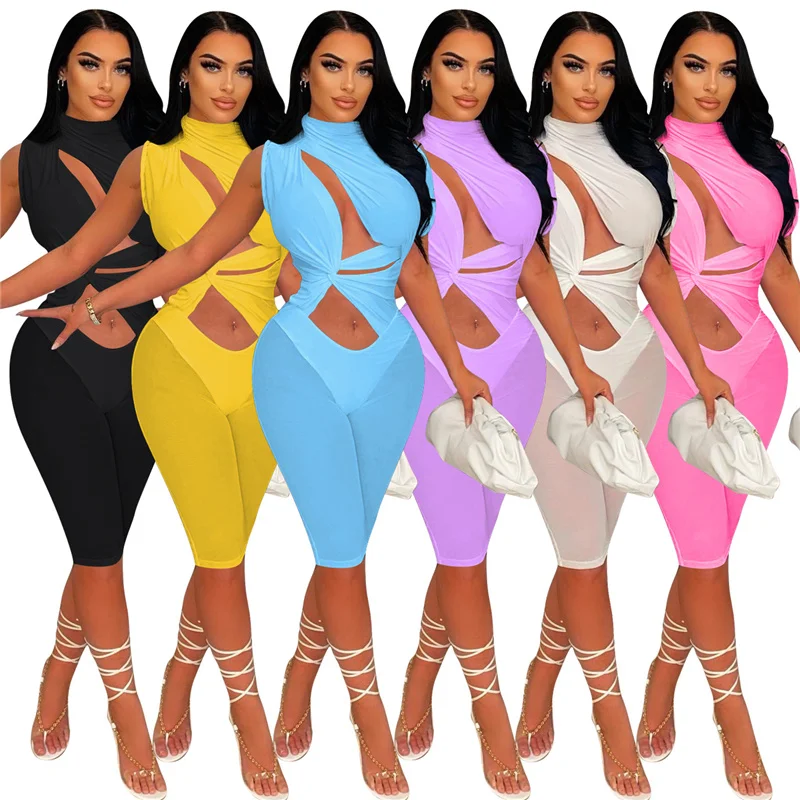 Sexy Mesh Patchwork See Through Skinny Playsuit Women One Shoulder Draped Hollow Out One Piece Rompers Party Club Jumpsuit Short