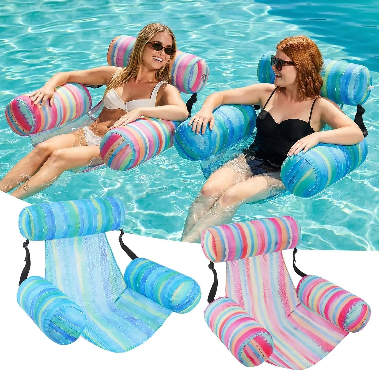 

Inflatable Pool Float Chair - Pool Floats Adult Heavy Duty, Water Floating Lounge Chairs, Blow up Floaties Adults for Summ