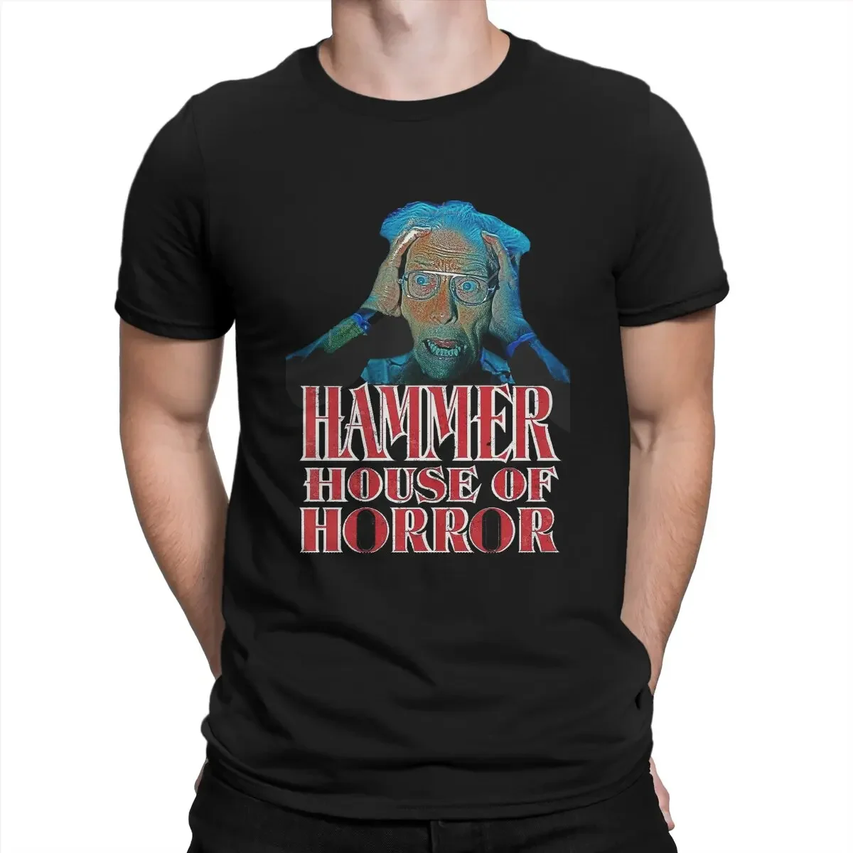 Crazy Hammer House Of Horror T-Shirt Men Crewneck Pure Cotton T Shirt House of Frankenstein Horror film Short Sleeve Tees Tops