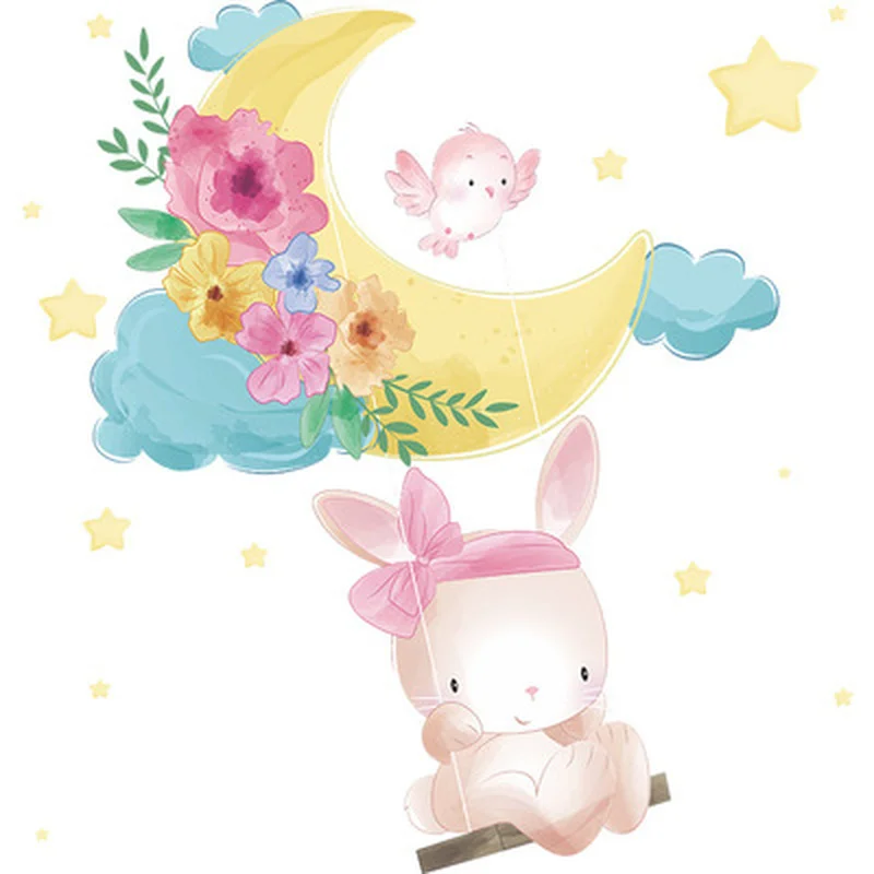 Adesivo da parete serie coniglio carino per bambini Baby Room Decorazione della casa Carta da parati Soggiorno Camera da letto Adesivi murali rimovibili coniglietto