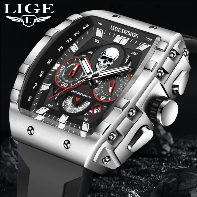 LIGE Top Brand Men\'s Watches Luxury Square Quartz Wristwatch Waterproof Military Chronograph Watch For Men Relogio Masculino+BOX