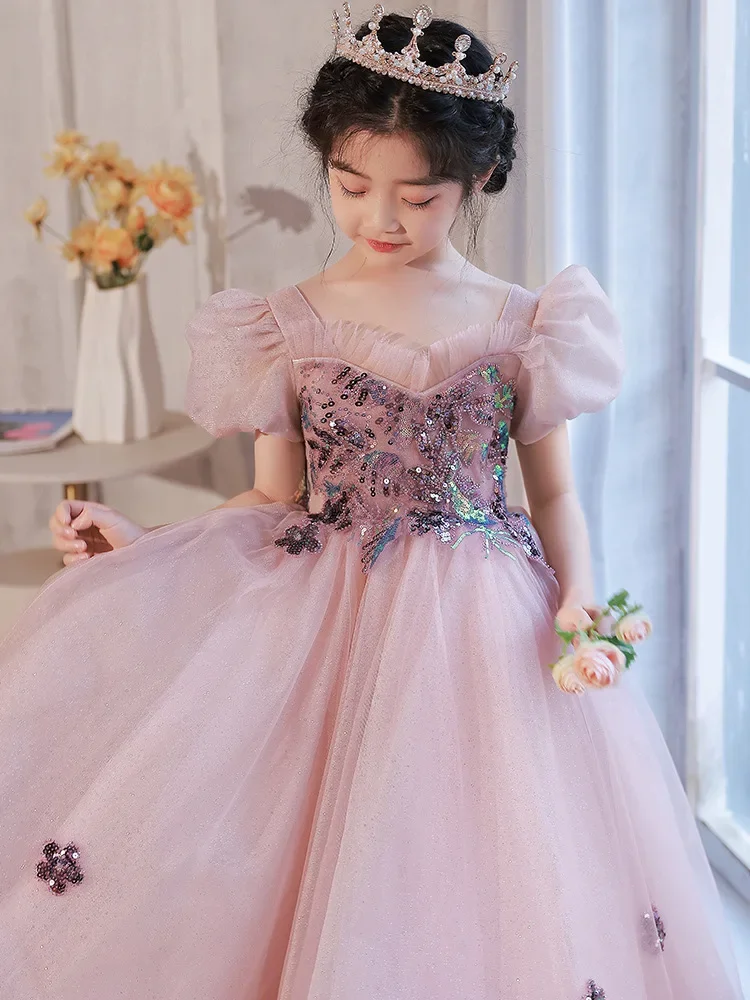 Robe de Princesse en Dentelle de Verre pour Adolescente, Vintage, Appliques de Fleurs, Costume en Tulle pour Enfants, Bal de Promo, Longue, Éducative