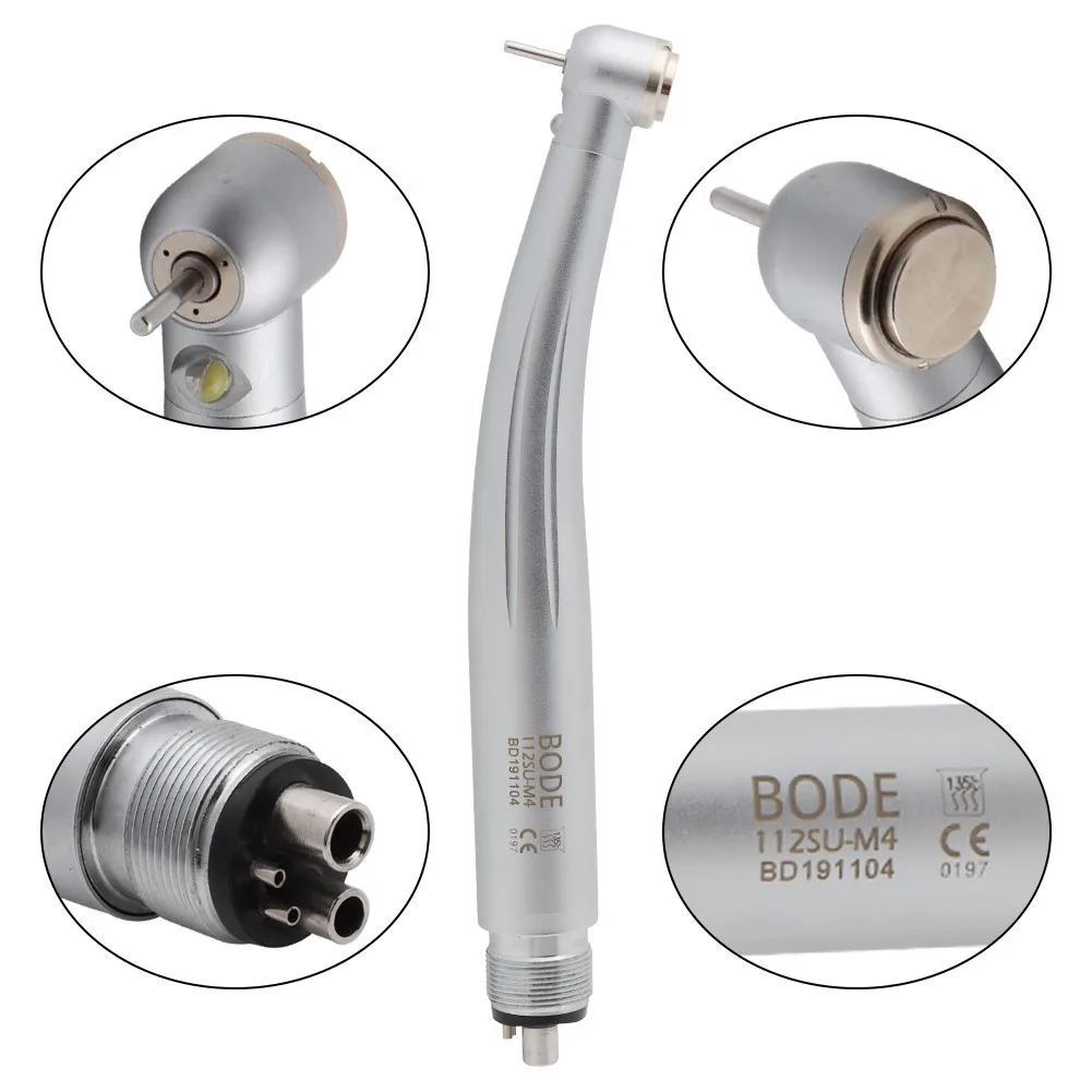 BODE Dental Low High Speed Handpiece Kit Inner Straight Nose Contra Angle Air Motor 2 4 Hole LED High Speed Turbine Self-powered