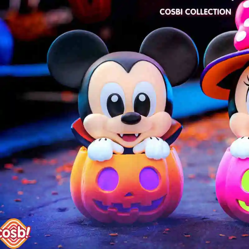 Novos brinquedos quentes disney mickey mouse e amigos abóbora série caixa cega kawaii dos desenhos animados ponto mickey figura presentes de halloween crianças