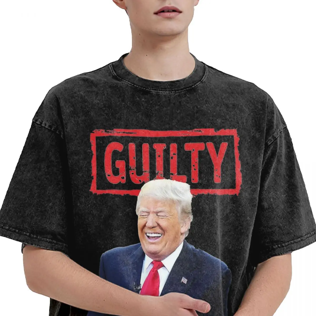 Men's Donald Trump T Shirts Guilty Of Being Awesome Tees Beach Vintage Short Sleeves T-Shirt Crew Neck Hippie Casual Tshirt