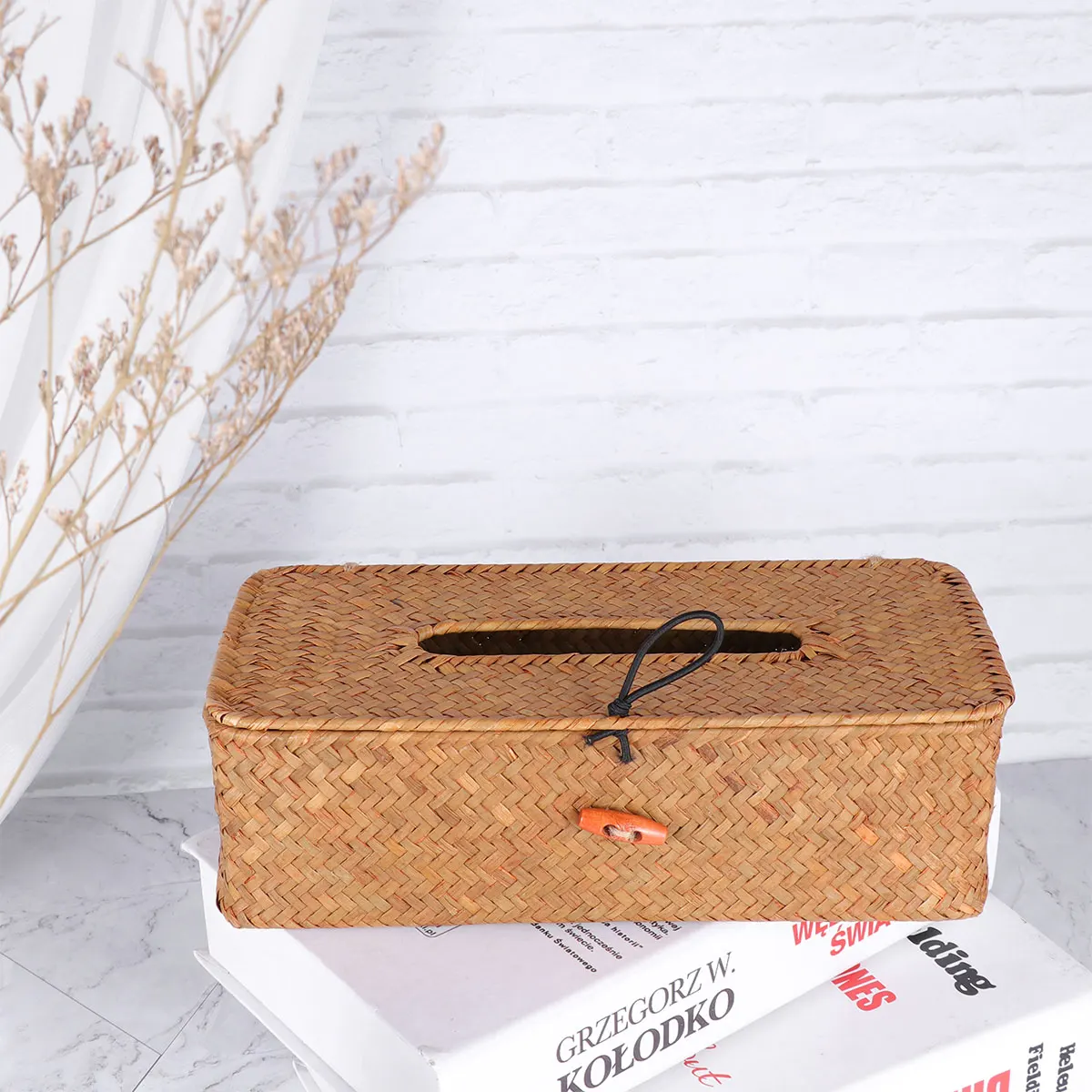 

Hand Woven Seaweed Tissue Box Rectangular Napkin Holder Paper Organizer For Bathroom Office Home Retro Style Household Storage