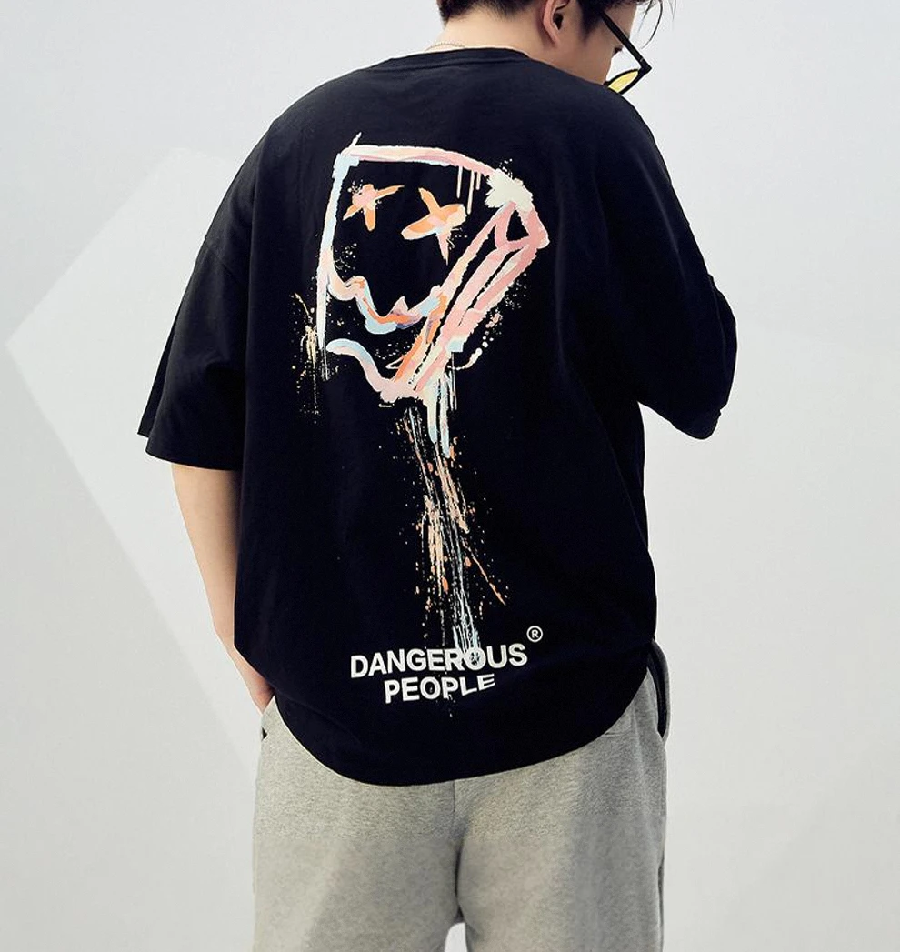 

Motorcycle Splash Ink Paper Bag Person Classy Design T-Shirt for Men and Women Loose Casual Large Size Cotton Summer Hot Style